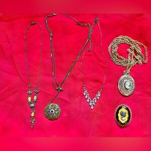 Victorian revival necklace and brooch lot w/ Avon and Cameo locket